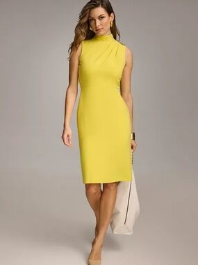 Donna Karan Draped-Shoulder Mock-Neck Sheath Dress
